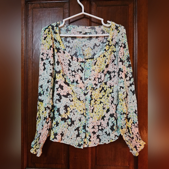 Loft Garden Smocked Cuff Square Neck Blouse - Picture 4 of 11